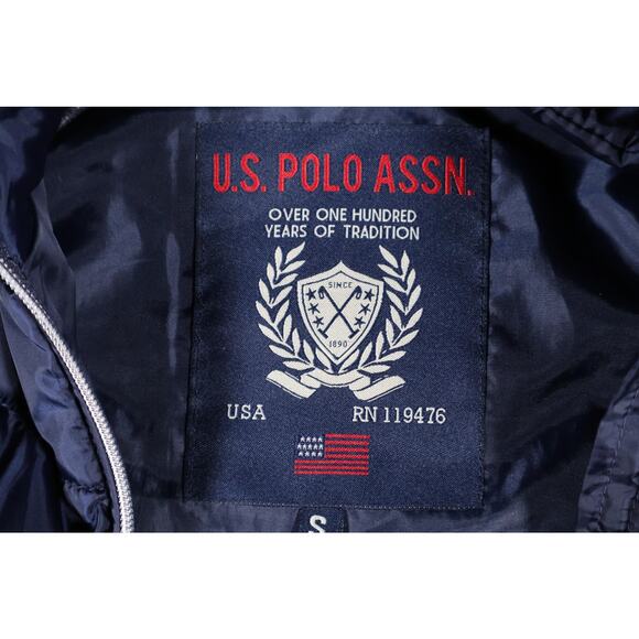 US Polo Assn Jacket Womens Small Blue Gray Hooded Faux Fur Zip Knit Sleeves Warm - Picture 5 of 7